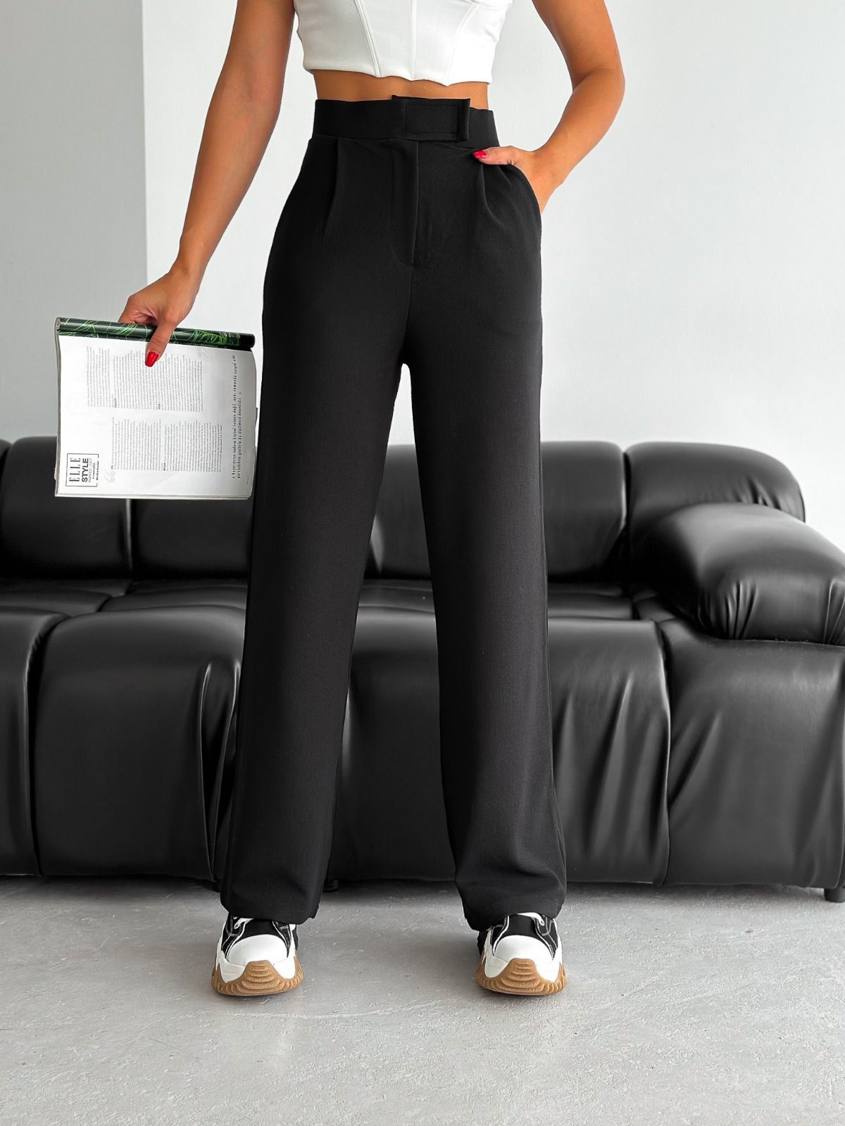 Cırtlı Likralı Krep Pantolon