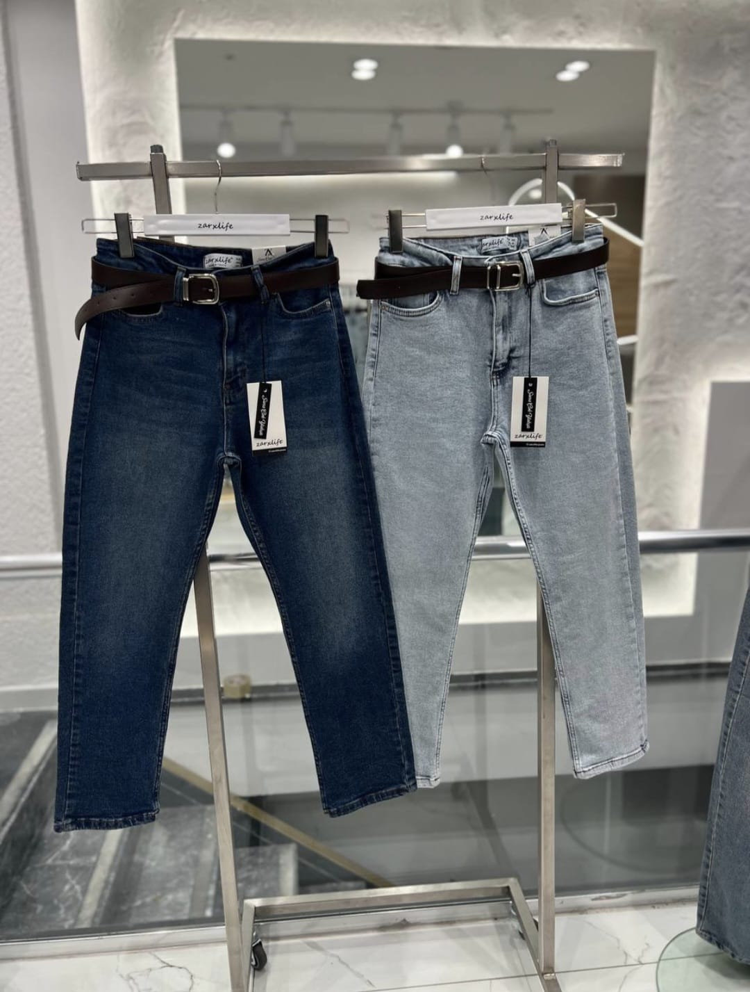 Likralı Mom Jean – Lacivert & Buz Mavisi