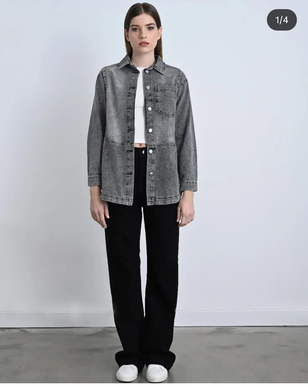 Slim Kalıp İnce Kot Gömlek – Gri & Açık Mavi